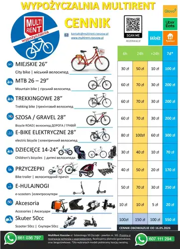 Cennik wypożyczalni rowerów i skuterów z cenami za 6h 24h 24h i 7 dni